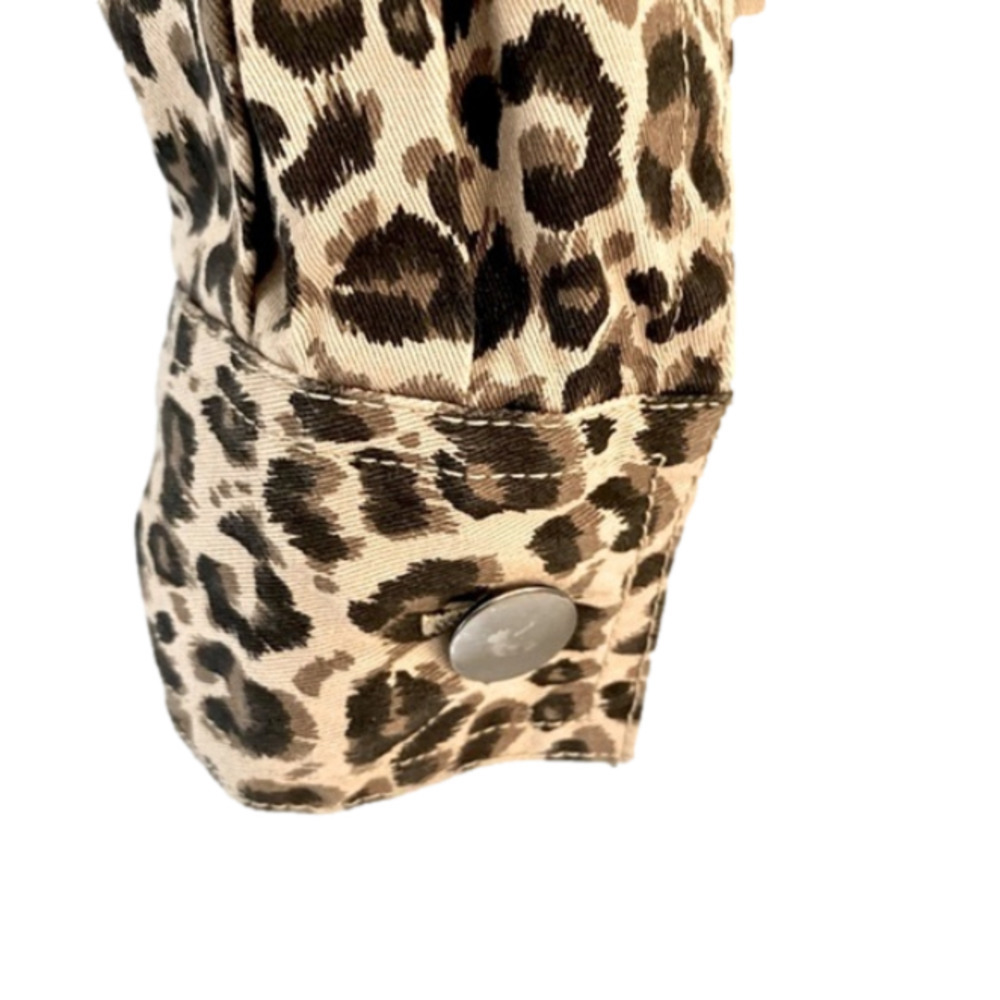 ANNA CAI NY Short Jacket Animal Print Long Sleeve Tan Black Cream Women Size L - Picture 6 of 11